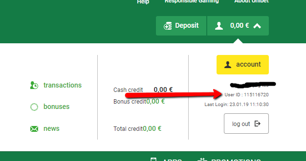 Screenshot van UniBet app login scherm