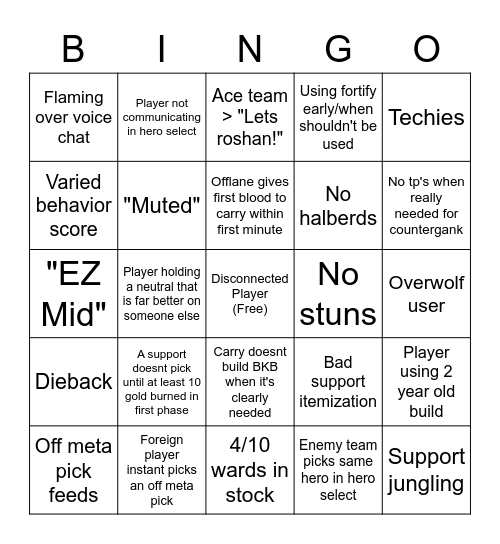 Dota 2 Bingo